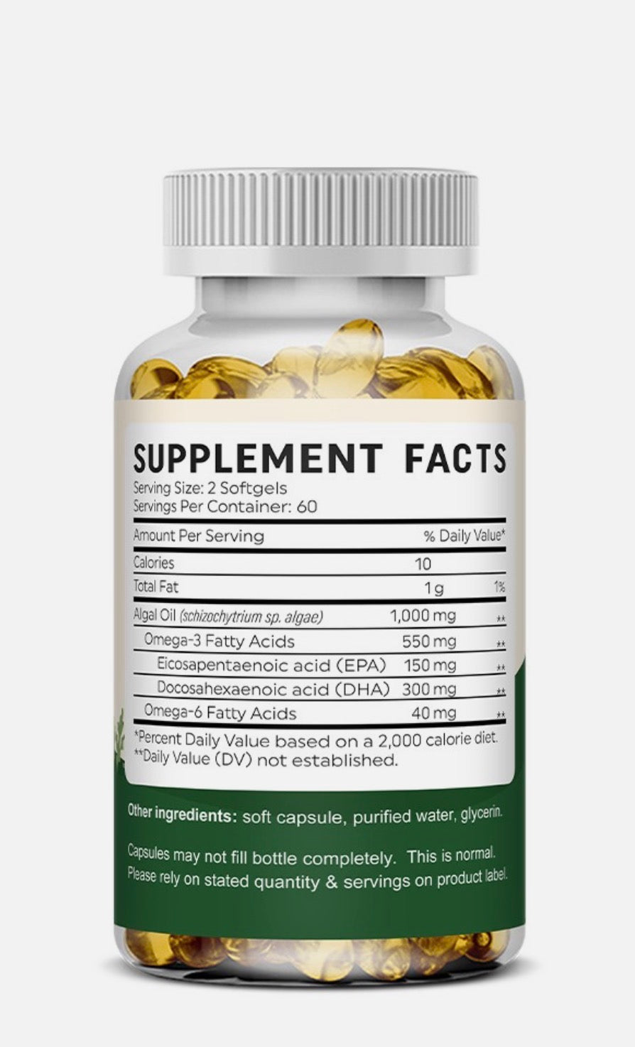 Vegan Omega 3 Algae Oil, with DHA & EPA, Heart, Brain, and Eye Health, Fish Oil Alternative, 30/60/120 Softgel Capsules, Non-GMO