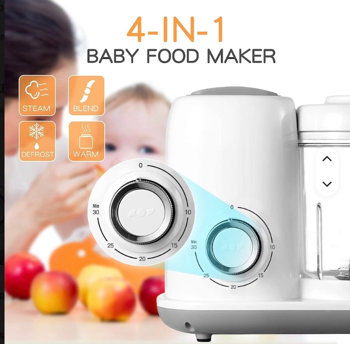 Baby Food Maker, 4 in 1 Baby Food Processor and Steamer, Puree Blender, Multifunctional Baby Puree Maker, Dishwasher Safe, White