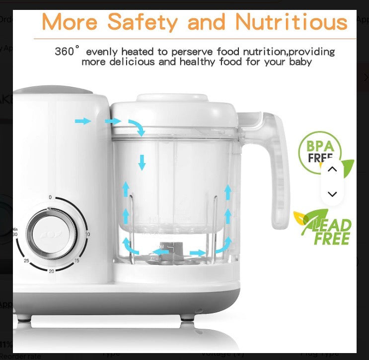 Baby Food Maker, 4 in 1 Baby Food Processor and Steamer, Puree Blender, Multifunctional Baby Puree Maker, Dishwasher Safe, White