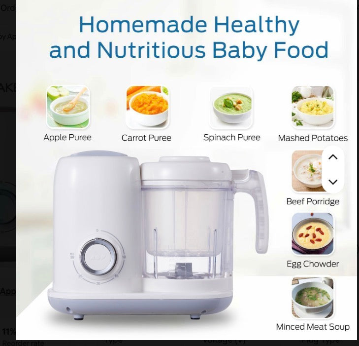 Baby Food Maker, 4 in 1 Baby Food Processor and Steamer, Puree Blender, Multifunctional Baby Puree Maker, Dishwasher Safe, White